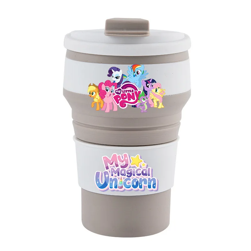 Пищевая силиконовая складная чашка My Little Ponys с крышкой, портативные чашки для воды в стиле аниме, уличная бутылка для воды для путешествий, кемпинга, Kawaii