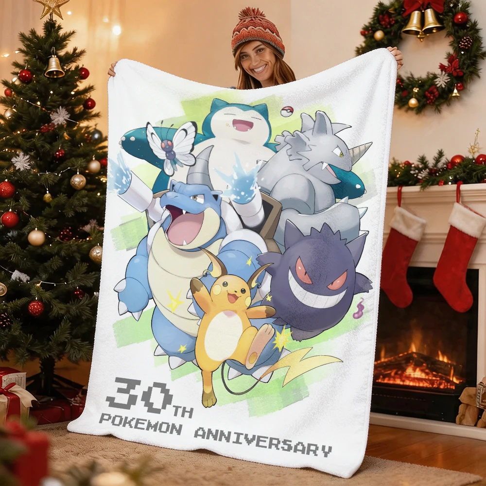 Pokemon Pikachu Gengar Bulbasaur Charmander Squirtle Psyduck Flannel Throw Blanket Soft Warm Blanket for Sofa Bed Home Decor Gif