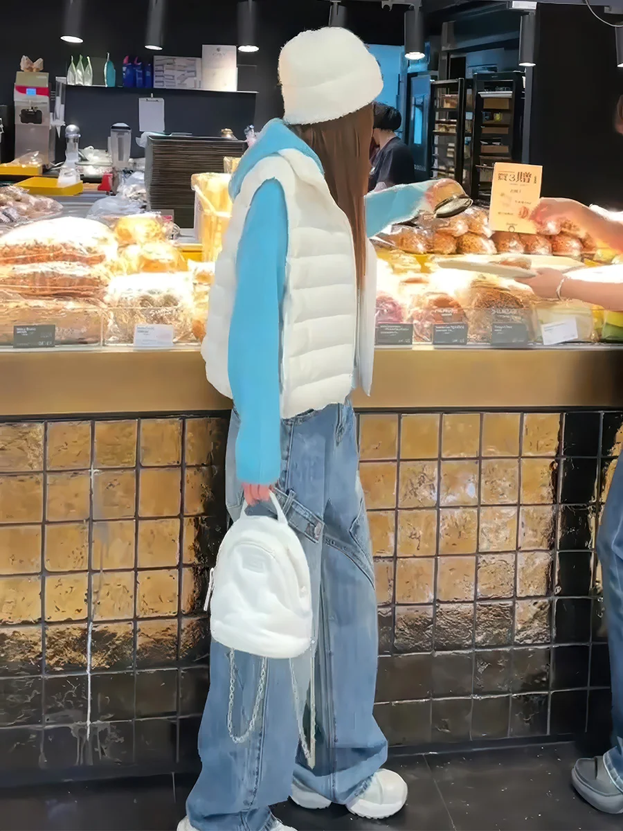 Otoño Invierno ligero ort abajo chaleco Jaet mujer Svel Stand Collar cálido versátil prendas de vestir exteriores Biker chaleco