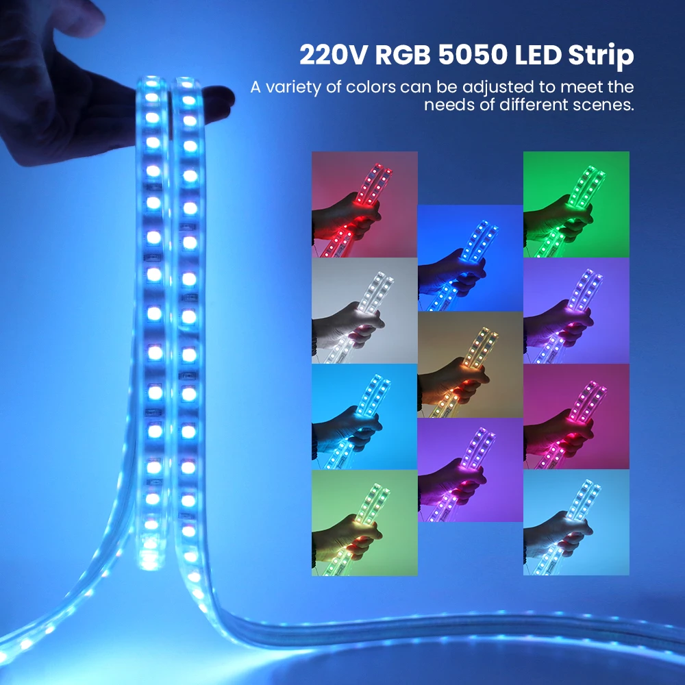 Listwy RGB LED AC 220V wodoodporny 60 leds/m SMD 5050 ogród sypialnia dekoracja kuchenna oświetlenie elastyczne taśma wstążkowa światła