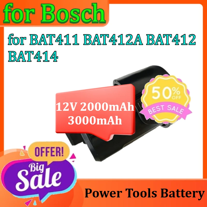 

Power Tools Battery for Bosch BAT411 BAT412A BAT412 BAT414 Replacement Battery 12V 2000mAh 3000mAh