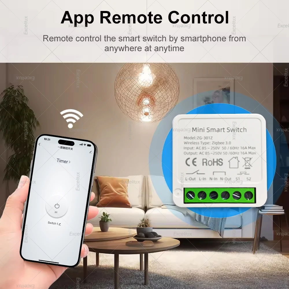 Tuya ZigBee Smart Mini Smart Light Switch 2 Way Control Breaker Relay 16A Smart Life APP Voice Control With Alexa Google Home