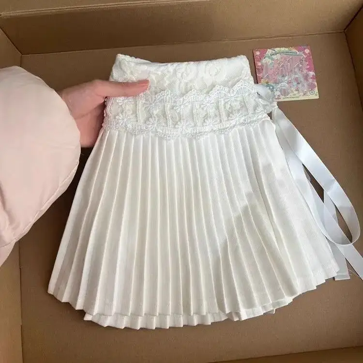 

Japan Spring And Summer Girl Pink Cake Skirt Exquisite And Sweet Lace Stitching Pleated Skirt Short Skirt