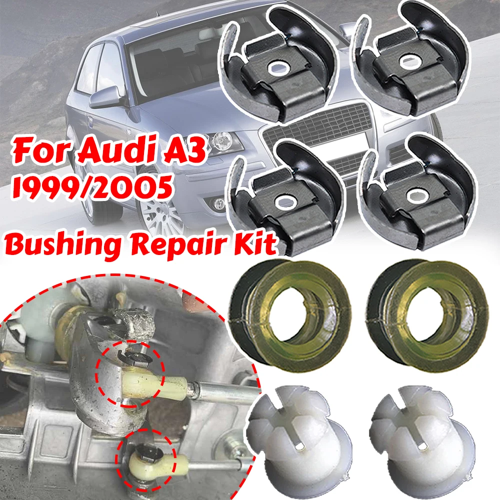 

8PC Manual Gear Shift Lever Cable Bushing Fix Kit For Audi A3 1999 2005 VW Bora Gearbox Selector End Linkage Rubber Sleeve Clip