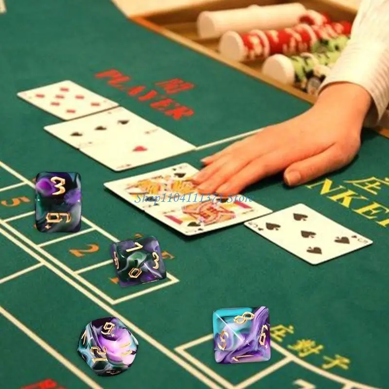 

P9FC 7Pcs D4 D6 D8 D10 D12 D20 Number Colorful Acrylic Polyhedral Dices Party Family Game Educational Toy Entertainment Dices