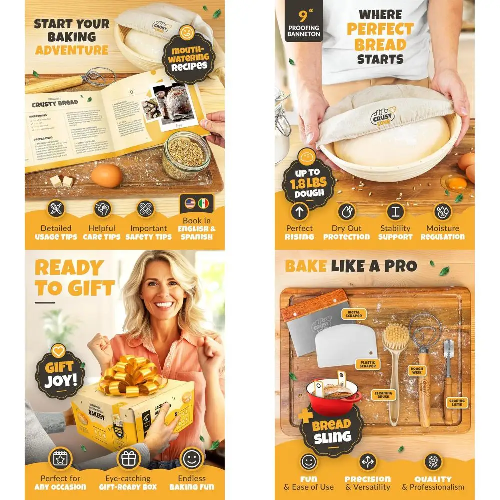 

5-Quart Enamel Cast Iron Dutch Oven with Lid, Sourdough Starter Kit, Banneton Bread Basket for Artisan Bread Baking