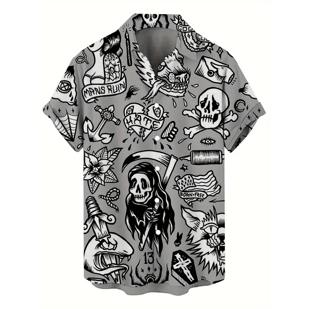 3D Printed Men's Hawaiian Shirt with Skull Design