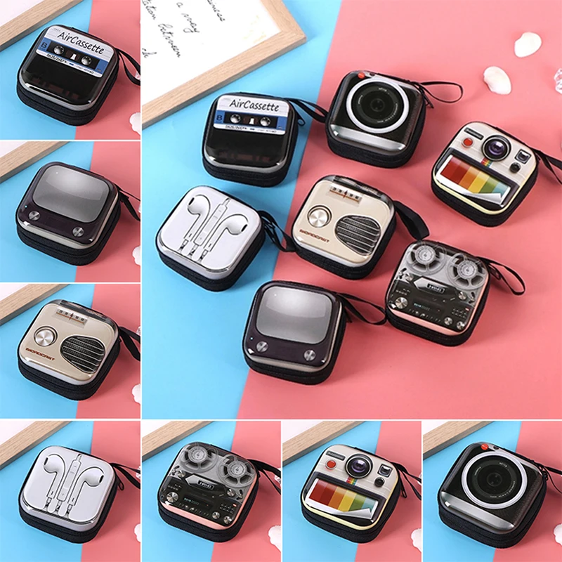 1Pc Retro Coin Wallet Purse Mini Earphone Box Key Case Camera TV Radio Pattern Tinplate Bag