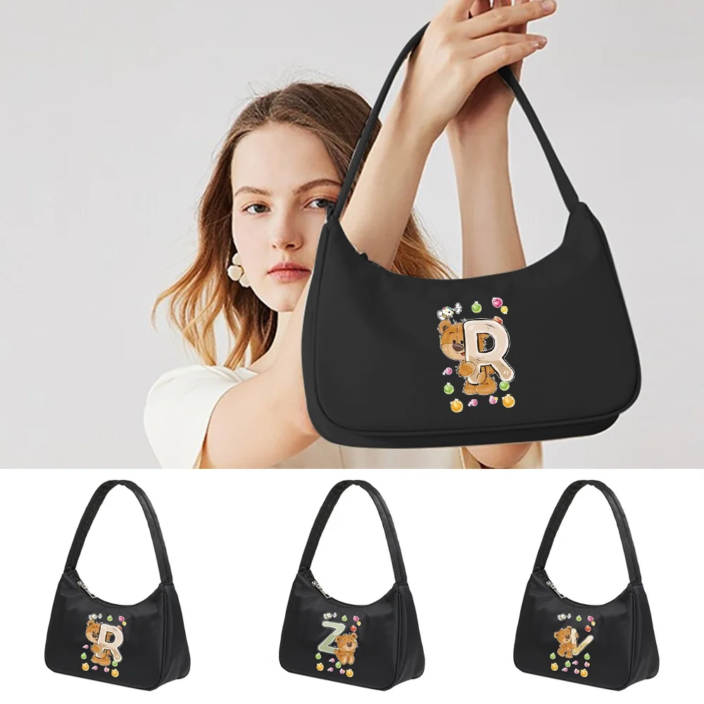 

Black Single Shoulder Bag Underarm Bags Fashion Storage Pack Bear Series Simple Work Commuting Purse Large Capacity