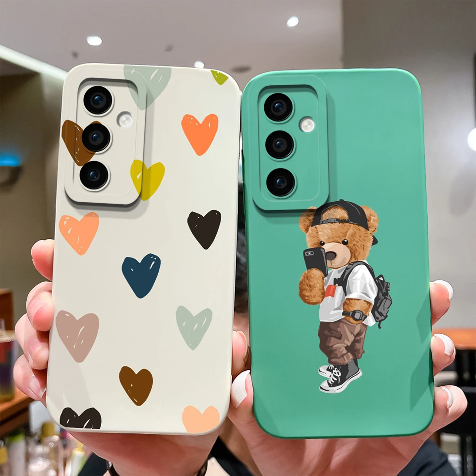 For Samsung Galaxy S24FE Case Bear Love Heart Liquid Shockproof Anti-fall Antifouling Soft Phone Cover For samsung s24 fe Coque