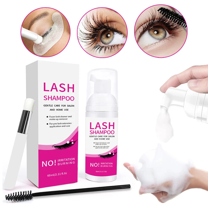 Eyelash Cleaning Mousse Grafting Eyelash Shampoo Mild Foam Detergent Non Irritating Makeup Cleaning Belt Mousse Brush 60ml