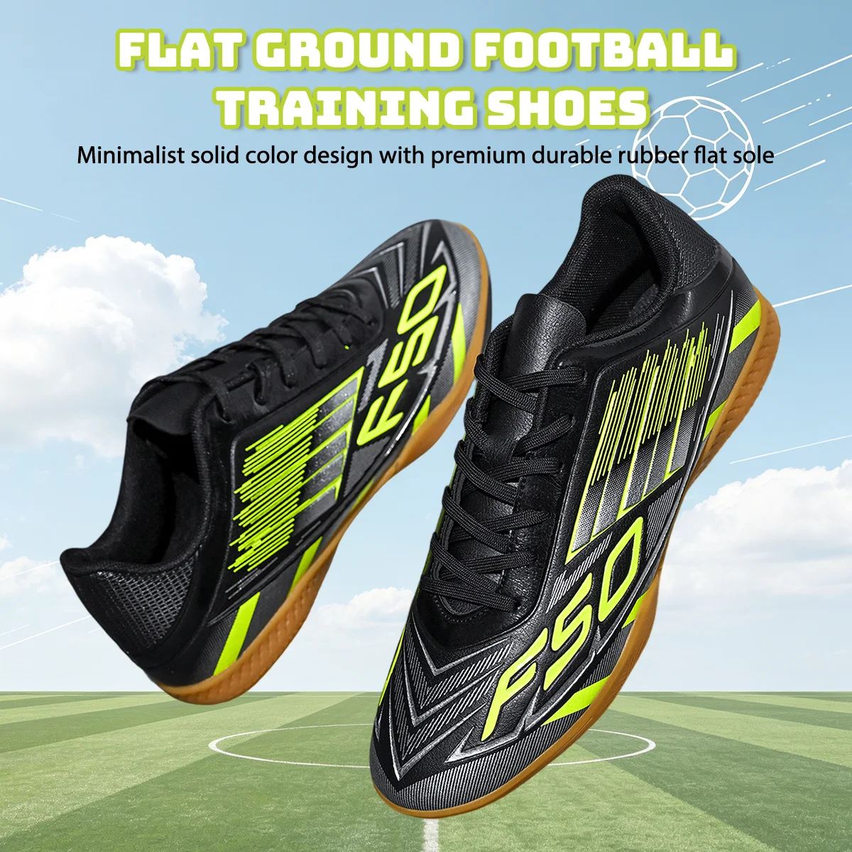 Outdoor Amateur Match Men Flat Bottom Football Shoes, Breathable Lightweight Upper For Daily Sports Training