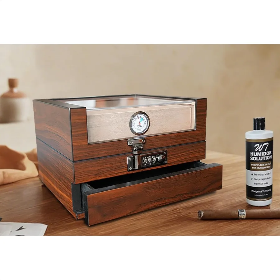 TUTUNES Umidificatore per sigari realizzato a mano Top 270 Scatola per sigari in cedro spagnolo con sistema di umidificazione facile Igrometro accurato per 25 Ci