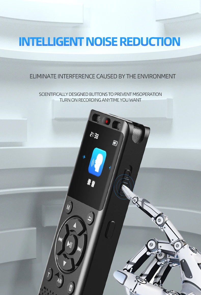 Large Screen C-Type Rechargeable Dicta Long Time Recording Voice Audio Recorder Activated with Noise Reduction External TF Card