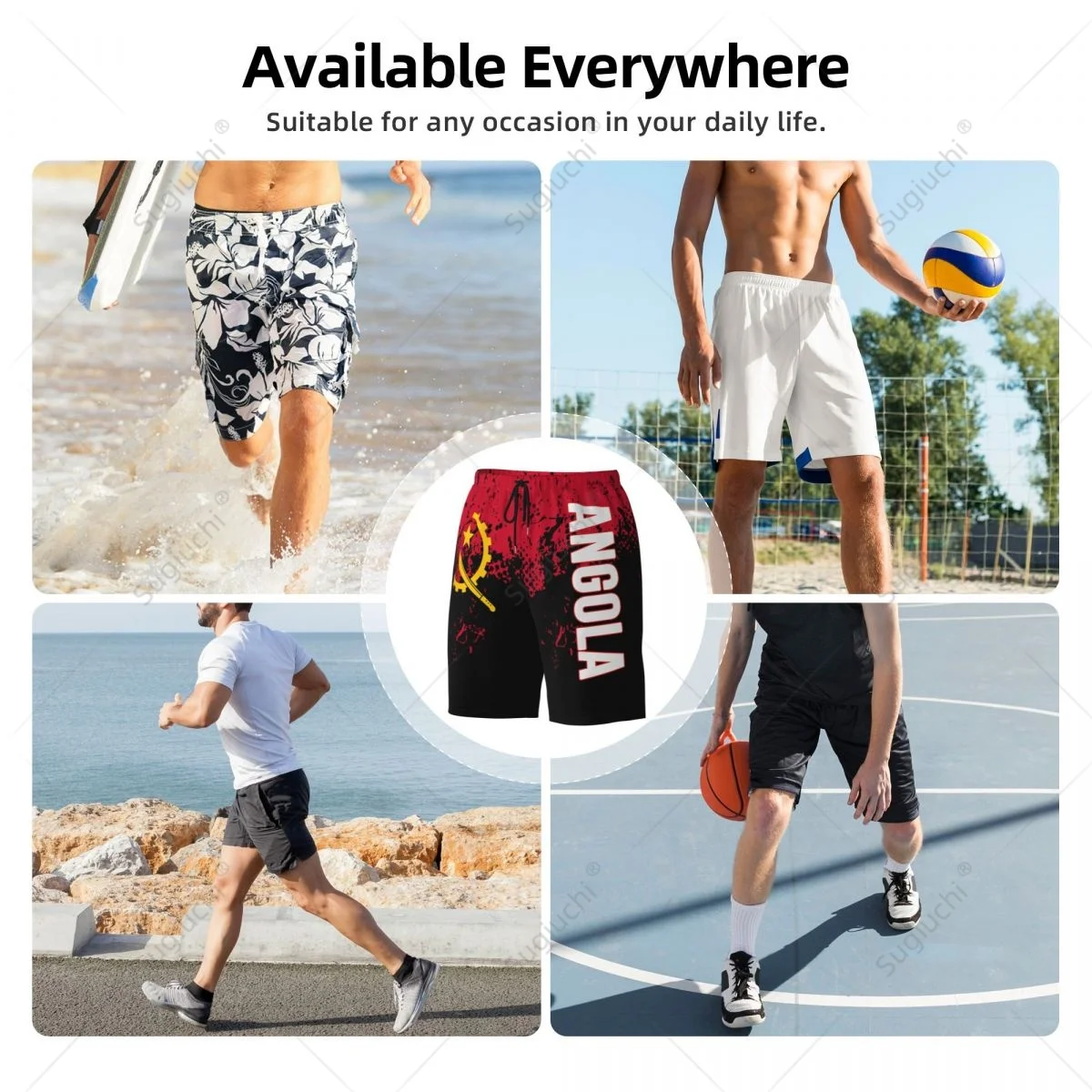 Men's Angola Flag Beach Pants Board Shorts Surfing Boys Soccer Cycling Swimwear Running Polyester