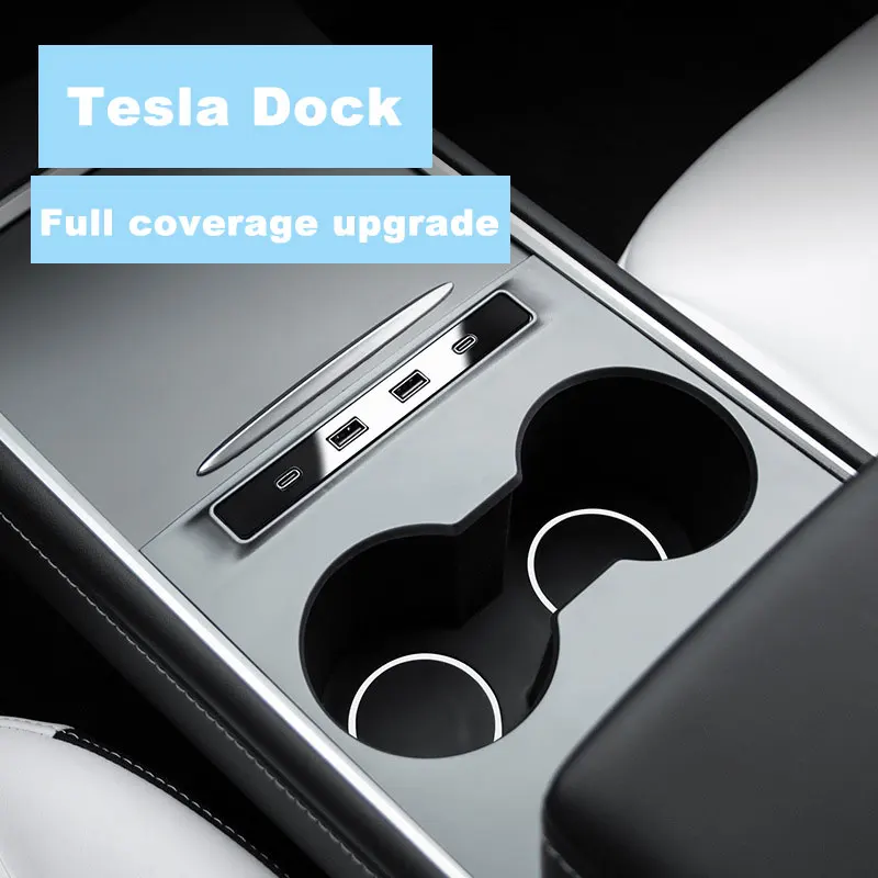 Docking Station of Center Console USB Hub For Tesla Model 3 Y 2021 2022 2023 Smart Sensor Fast Charging Adapter Accessories