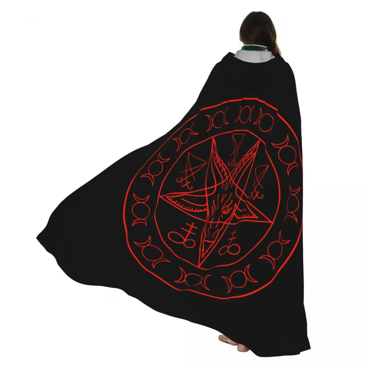 

Adult Halloween Baphomet And Lucifer Cloak Cape Hooded Medieval Costume Full Length Dress Coat