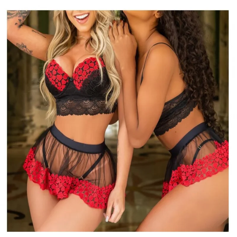 Lingerie Halter Lace Suit fora do terno uniforme de três pontos