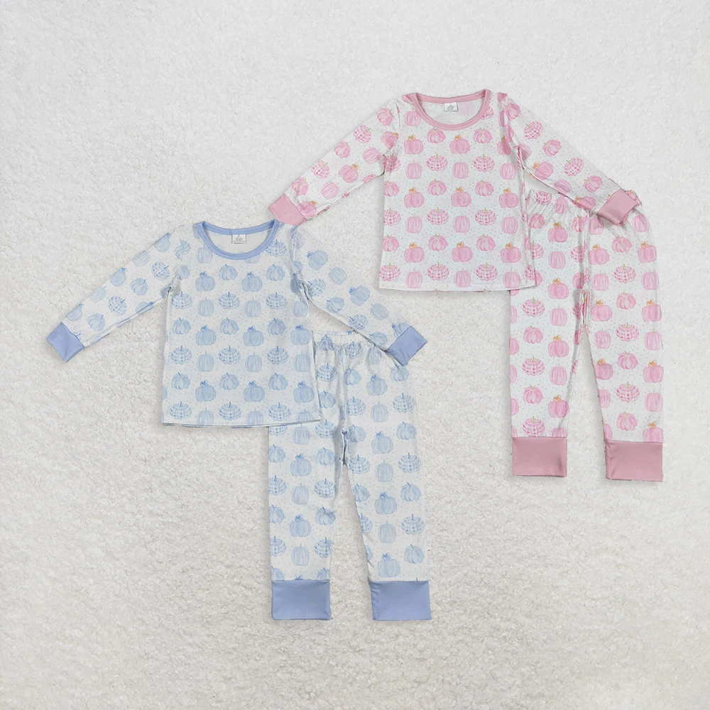 

New Fashion Sibling Boys Baby Girls Bamboo Pumpkins Top Pants Pajamas Outfits Wholesale Boutqiue Kid Clothes Sibling Short Suit