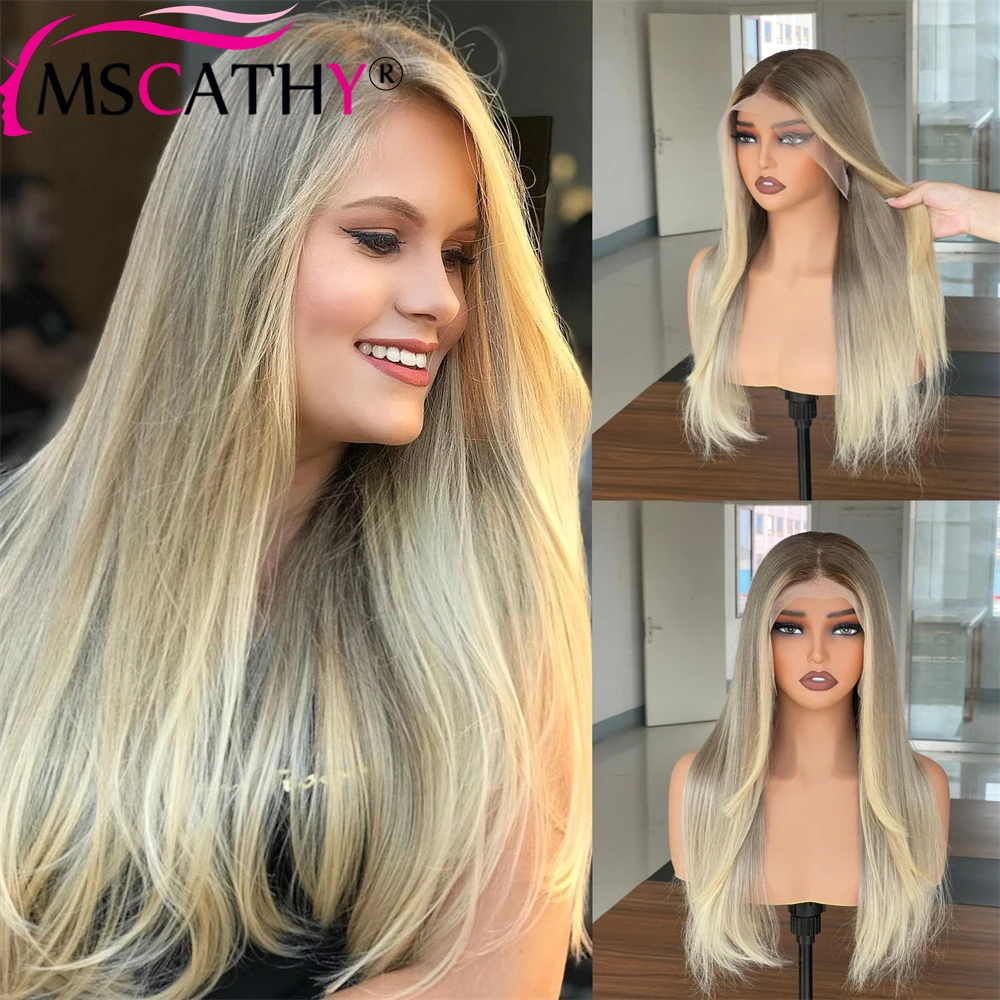 200% Density Ash Blonde Layered Lace Front Wigs Human Hair Pre Bleached Pre Plucked Beige Ombre Hightlight Remy Human Hair Wig