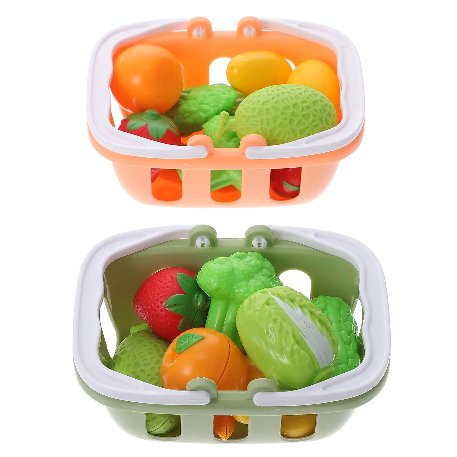

2 Sets Toy Simulated Vegetable and Fruit Shopping Basket Child Plastic Kid Play Storage