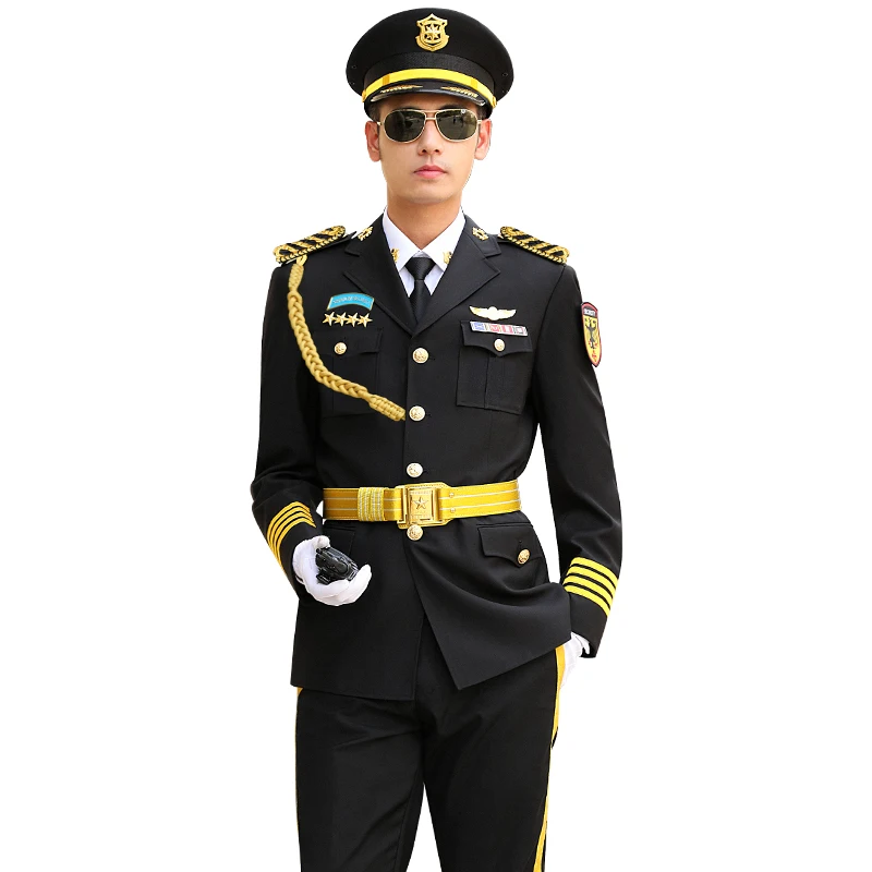 Stage Performance Vintage Blazer Suit  Captain Officer Sailor Costume Mens Security Uniform Set Business Casual Outdoor Overalls