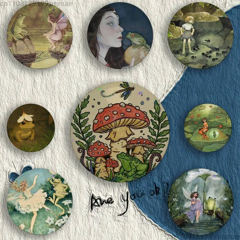 

Vintage Frog Fairy 58mm Round Cartoon Brooches Badge for Backpack Accessories Hat Decoration HD Print Handmade Gifts