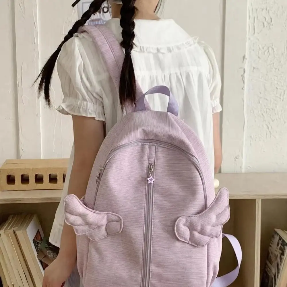 Y2k Süßer Engelsflügel-Rucksack, minimalistisch, mit mehreren Taschen, Nylon-Rucksack, große Kapazität, niedlicher Schulrucksack für Studenten, Alltagsrucksack – Detail 11