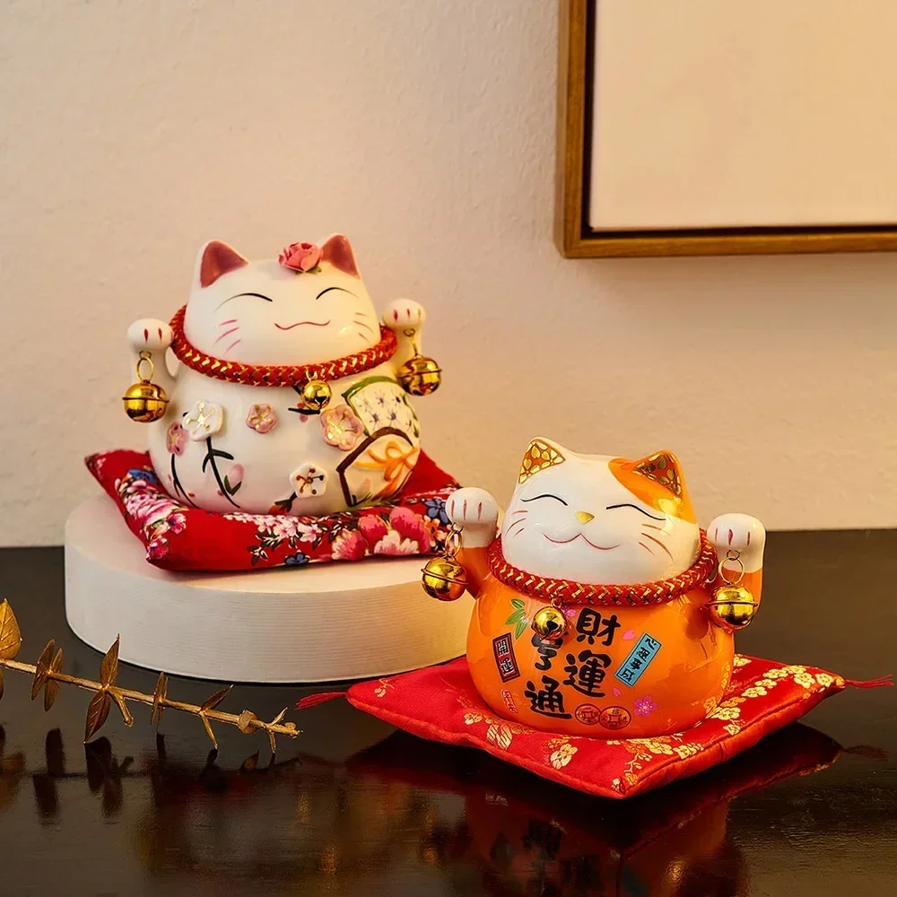 4.5 Inch Japanese Ceramic Lucky Cat Home Decoration Ornaments Fortune Cat Maneki Neko Money Box Feng Shui Craft Business Gifts