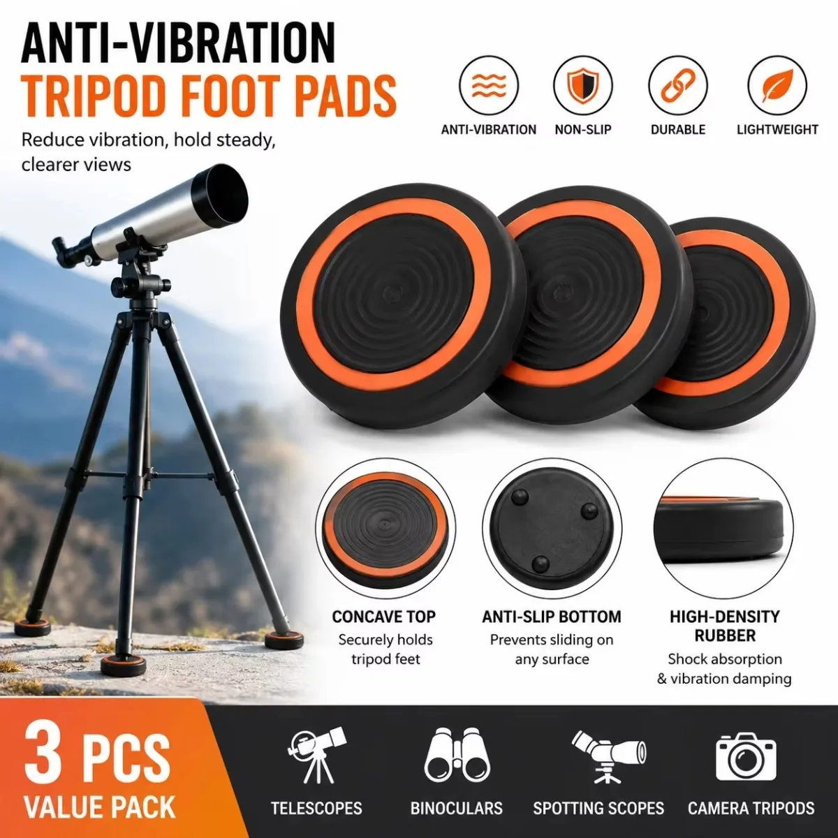 3Pcs Non-slip Anti-Vibration Tripod Foot Pads Telescope tripod anti-slip pad Shock Suppression Dampers for Telescope Mount