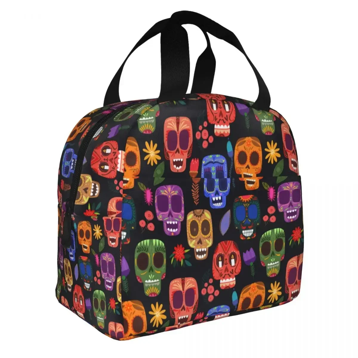 Mexican Day Of Dead Lunch Bag Portable Insulated Oxford Cooler Sugar Skull Thermal Cold Food School Tote for Women Girl