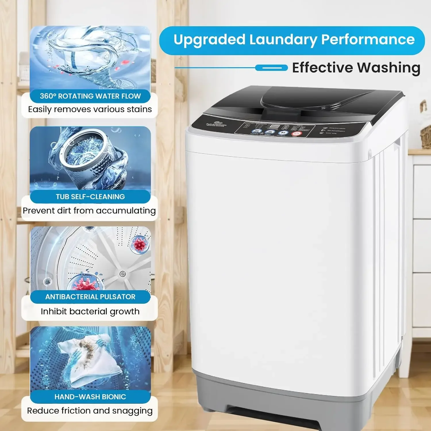 Portable Washing Machine 15.6Lbs Full Automatic Portable Washer, 2.1 Cu.ft Compact Laundry Washer with 10 Programs & 8 Water Lev