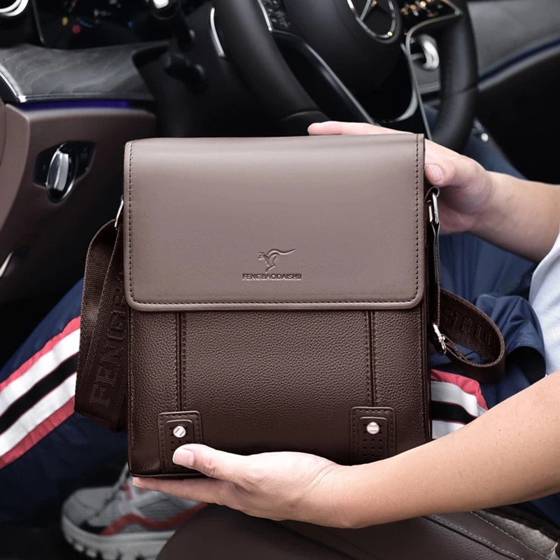 Men'S Shoulder Bag PU Leather Purse Side Cross Sling Messenger Cell Phone Crossbody Square Satchel Tote Caddy Essentials Bag