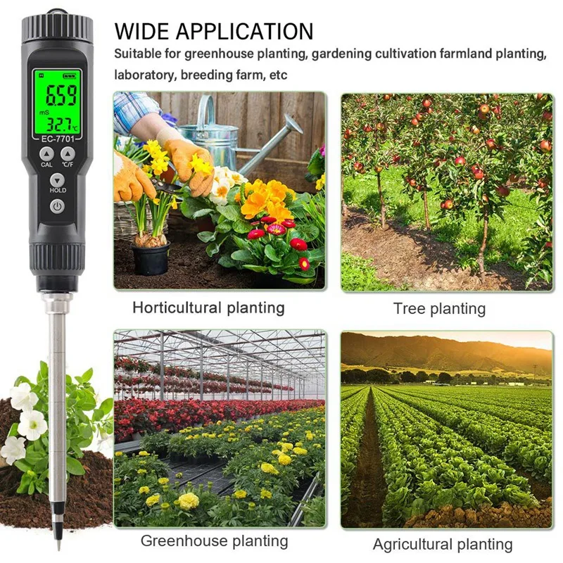 EC-7701 Smart Soil EC Meter 0.0-10.0Ms/Cm Soil Tester Data Logger Temp Analyzer For Hydroponics Planting Garden Durable