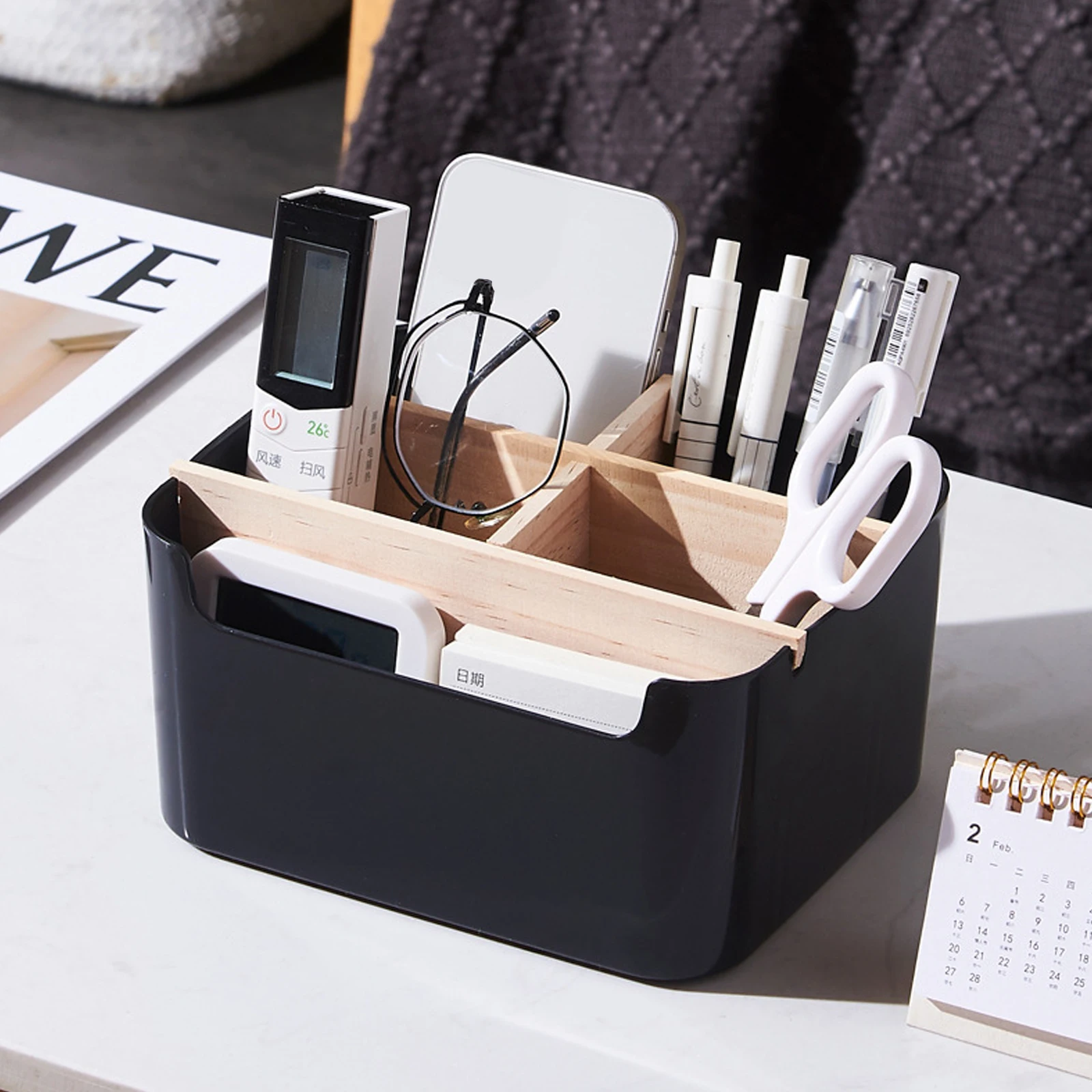 

Bamboo Desktop Makeup Organizer Compact Storage Case Durable Storage Box for Makeup Accessories Skincare Pens Jewelry