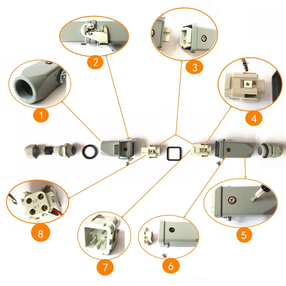 الثقيلة موصل الطيران التوصيل المقبس مستطيلة الصناعية HA- سلسلة 4 5 6 8 دبوس مقاوم للماء IP65 ذكر أنثى 10A 16A #2