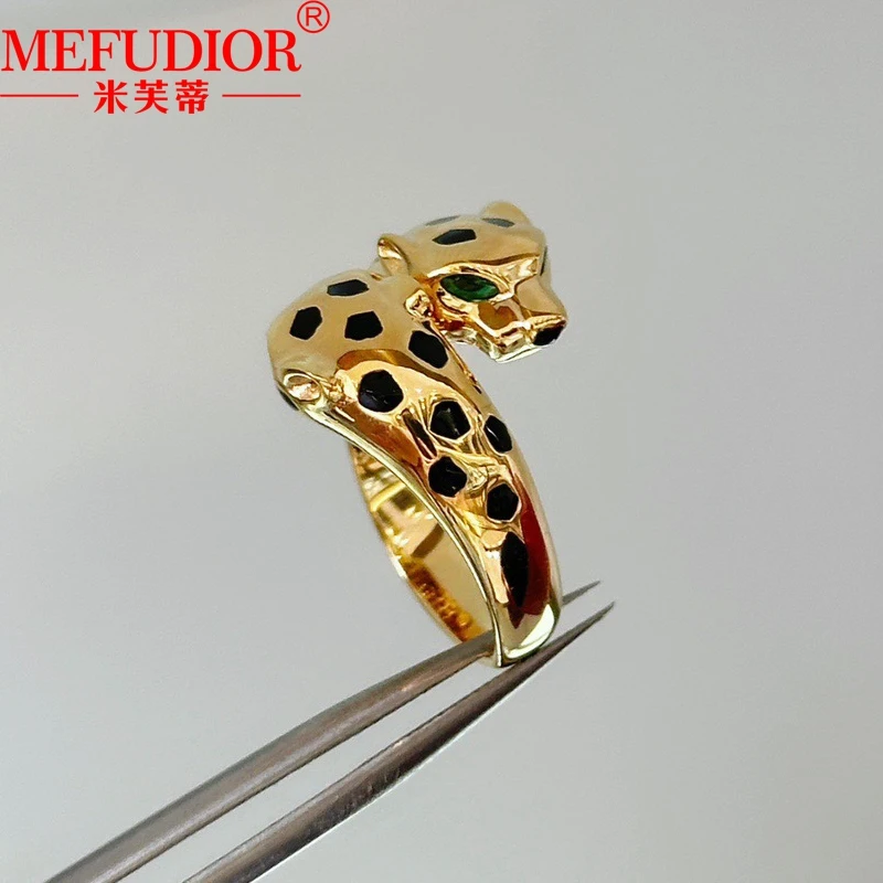 925 Sterling Silver Double Leopard Women's Ring Green Eyes Smooth Faceted Spotted Design Couple Bands Luxury Jewelry Party Gifts