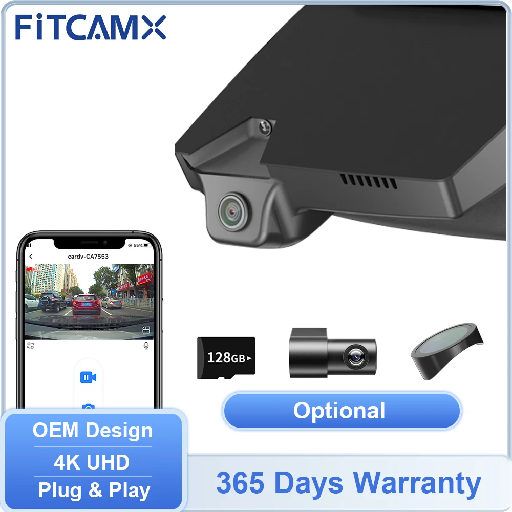 

4K Camra / 2160P Front 1080P Rear Driving Recorder for Hyundai Kona N Electric EV, FITCAMX Factory Style Design Dashcam WIFI APP