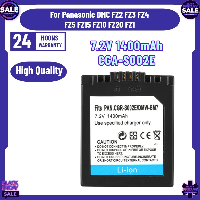 7.2V 1400mAh CGA-S002E DMW-BM7 Battery For Panasonic DMC FZ2 FZ3 FZ4 FZ5 FZ15 FZ10 FZ20 FZ1