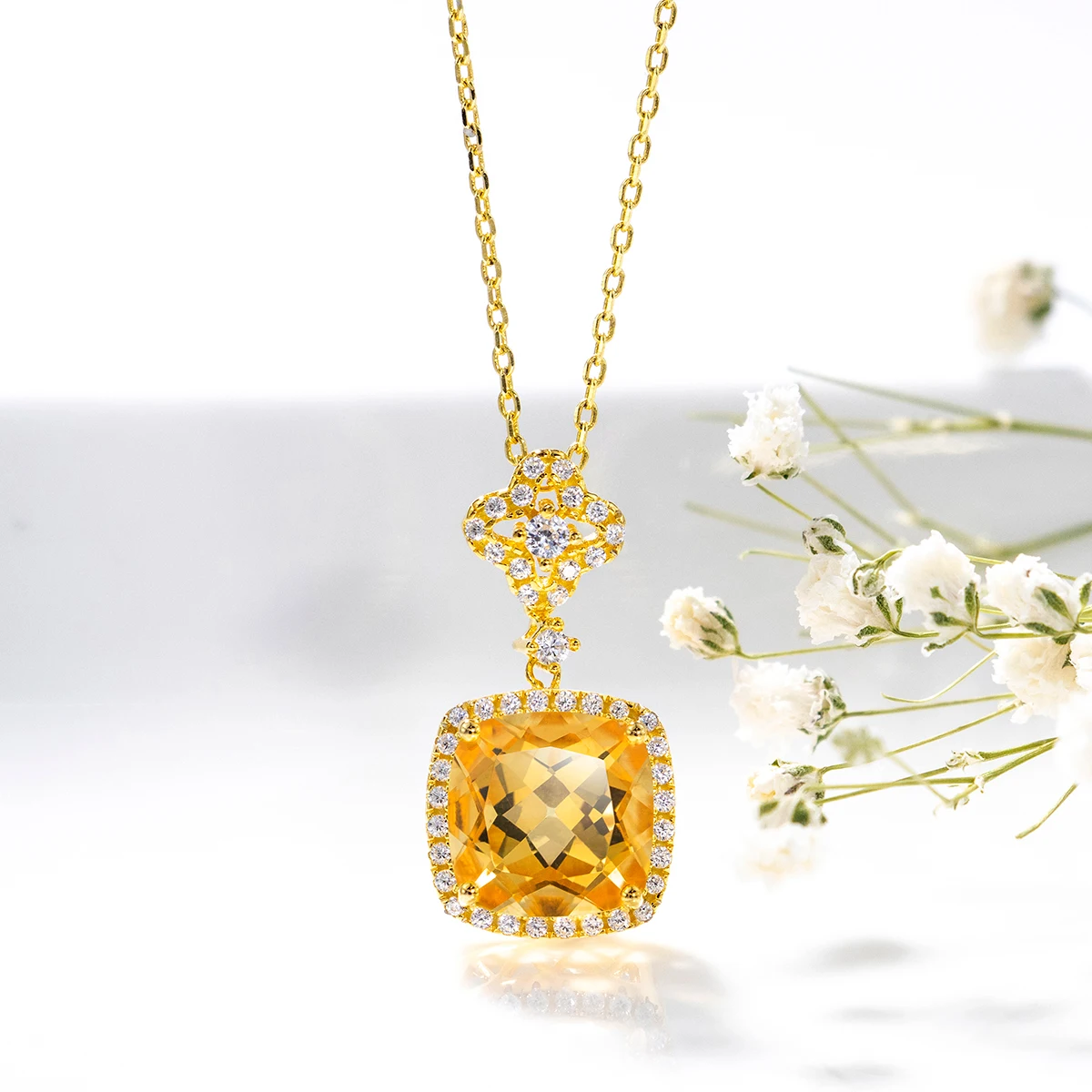 

Natural Citrine Sterling Silver Pendants Yellow Gold Plated 4.2 Carats Genuine Gemstone Classic Elegant Style Women Gifts