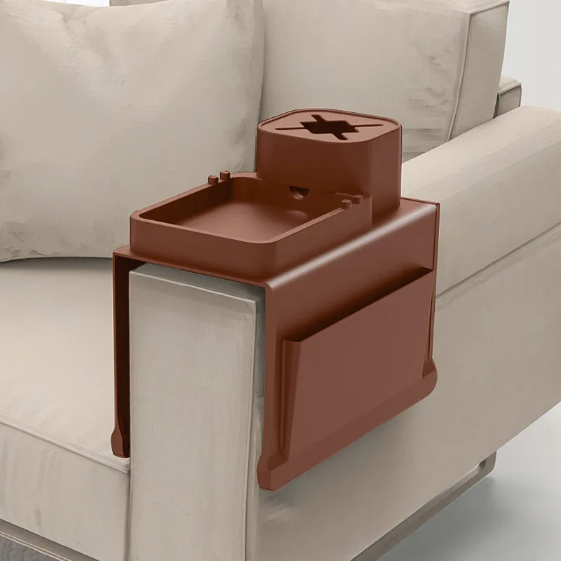 Multifunctional Creative Sofa Armrest Tray, Phone Holder with Silicone Cup Mat for Coffee & Drinks