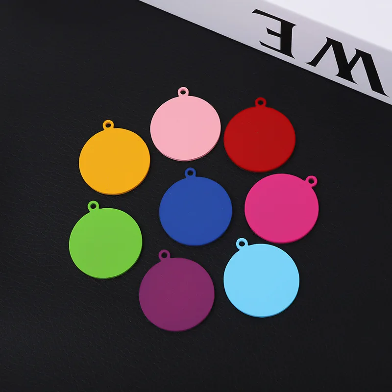 New 20PCS 35MM  Round Stainless Steel Tag Spray Color Paint Pet Dog Brand DIY Accessories Macaron Color