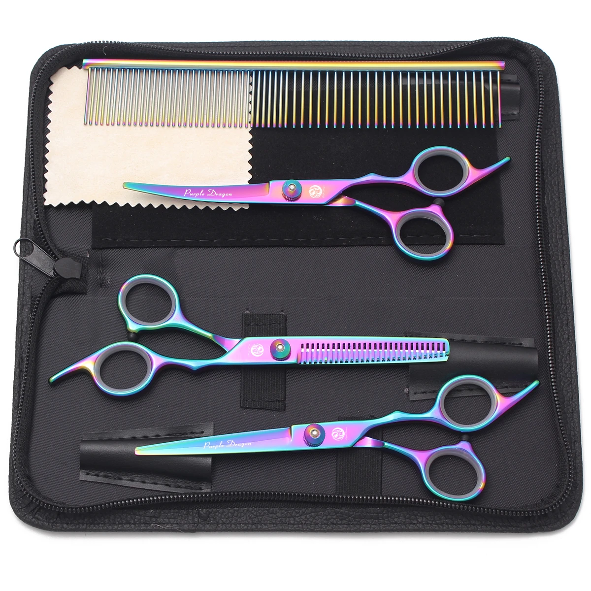Hundepflegeschere Japan Edelstahl 6" Haustier Friseurschere Regenbogen Hund gebogene Schere Effilierschere Schönheitskamm Z3002 – Detail 9