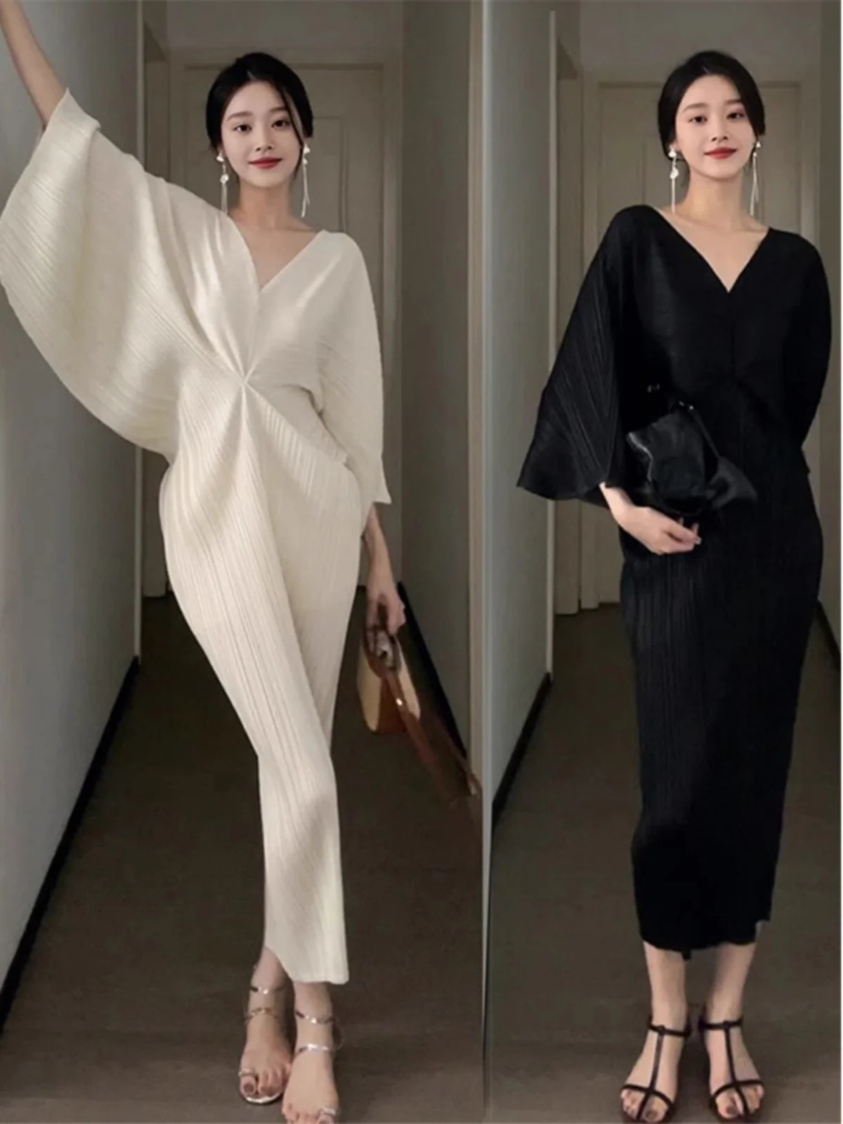 

Elegant Art Student Midi Dress Three-dimensional Pleats Lightweight Formal Dress for Wedding Date Company Annual Meeting Cele...