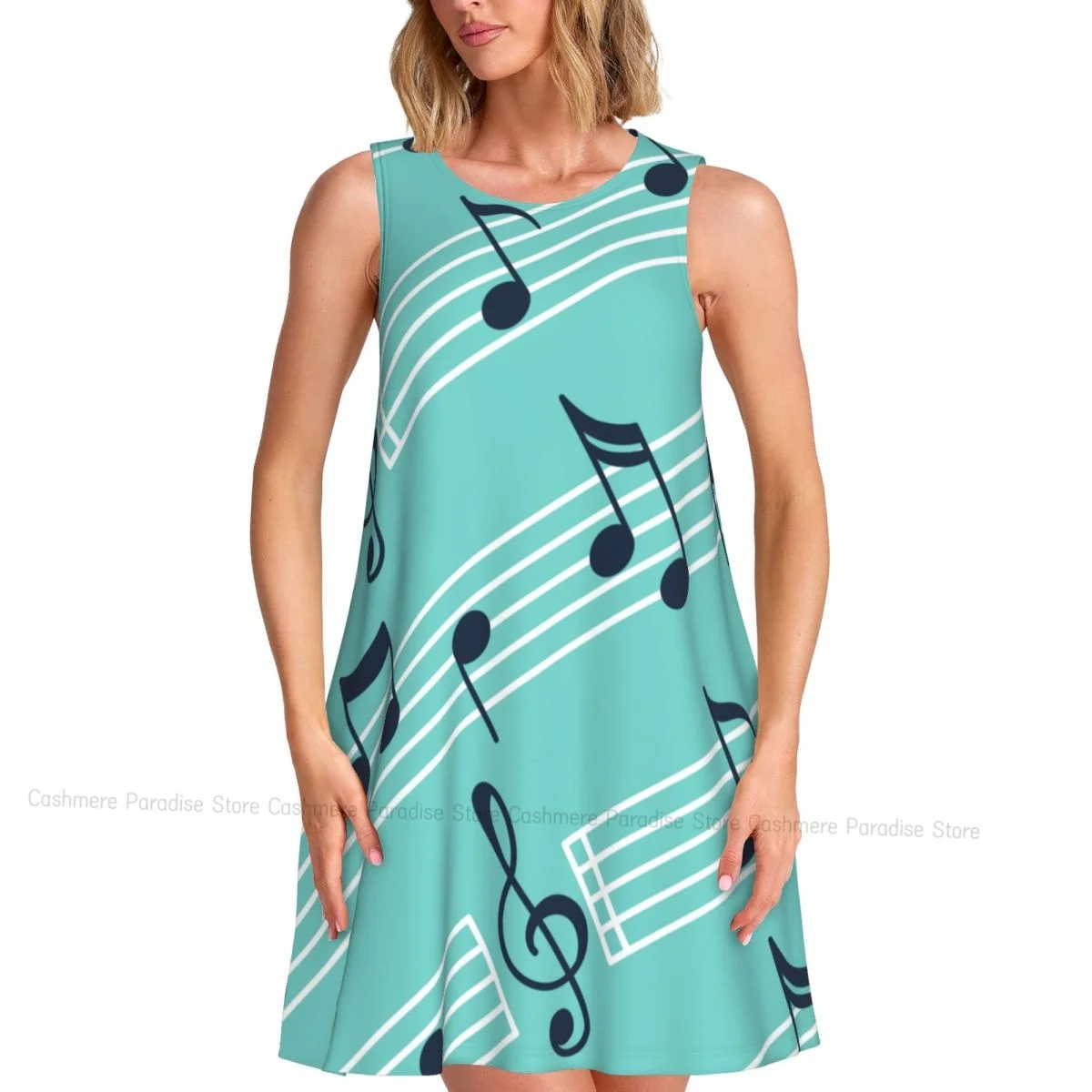 Robes d'été pour femmes, t-shirt de plage, sans manches, Note de musique, décontracté, ample, débardeur, 2025