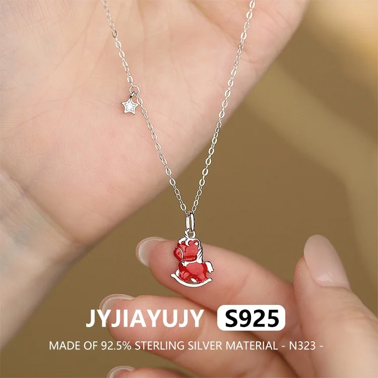 

JYJIAYUJY 100% Whole Original Sterling Silver S925 Pendant Necklace With Red Zodiac Horse For Fashion Woman Jewelry Gift N323