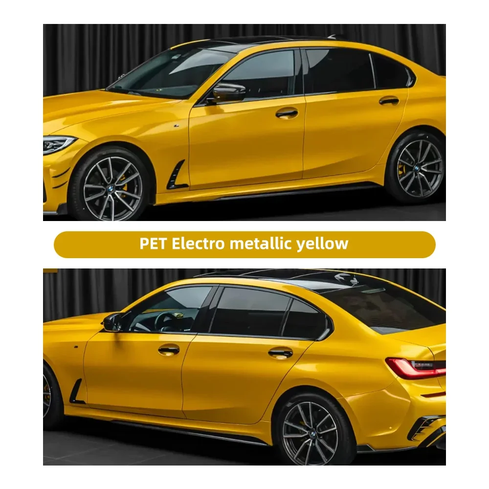 Electro Metallic Yellow Full Car Wrap Vinyl PVC PET Auto Body Sticker Color Changing Film Roll Paint Protection 1.52X18M - view 5