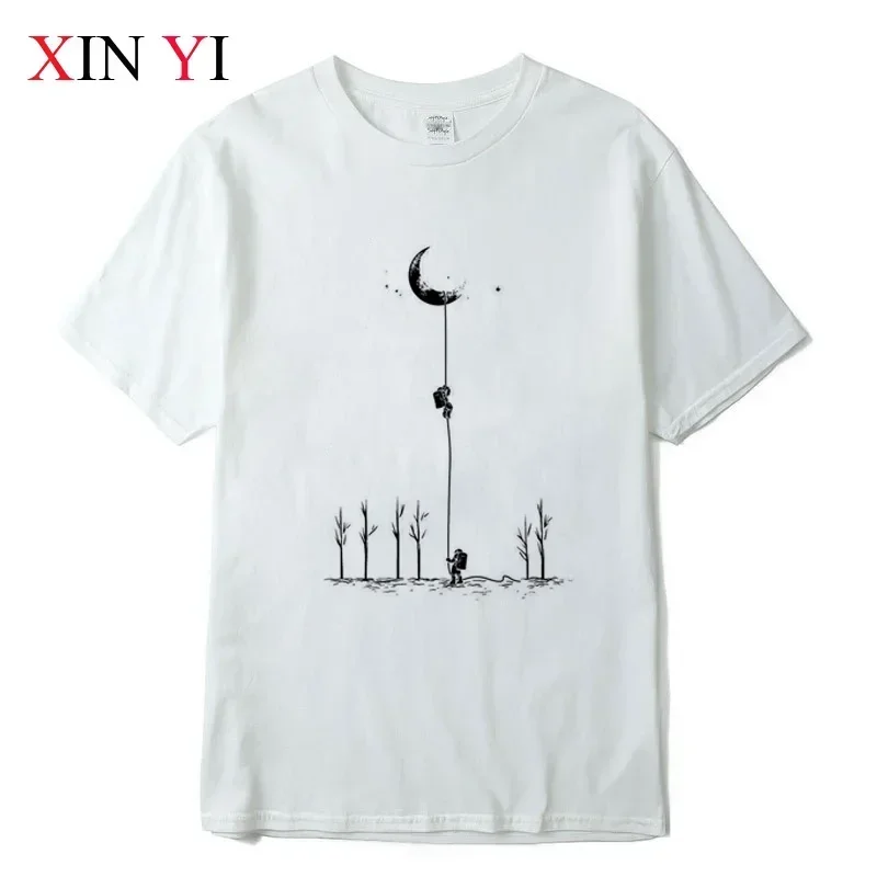 

Summer Men's High Quality 100% Cotton Cool Funny Astronaut Print Casual Loose O-neck For Men T-shirt Male T-shirt Hip Hop Tee