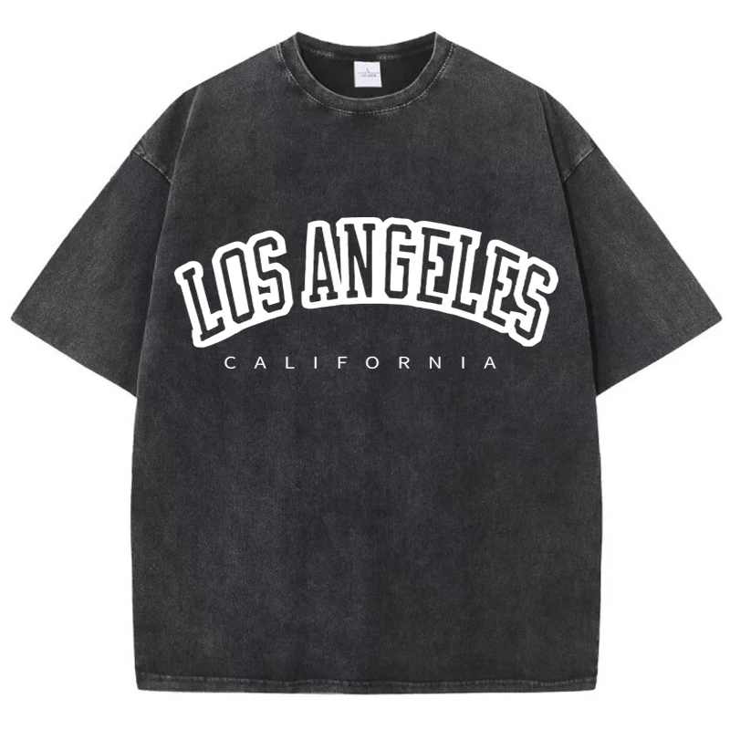 

Women'S Cotton Washed T-Shirts fashion O-Neck Distressed Short Sleeve Los Angeles Usa Print Tops Summer Street Female Clothes