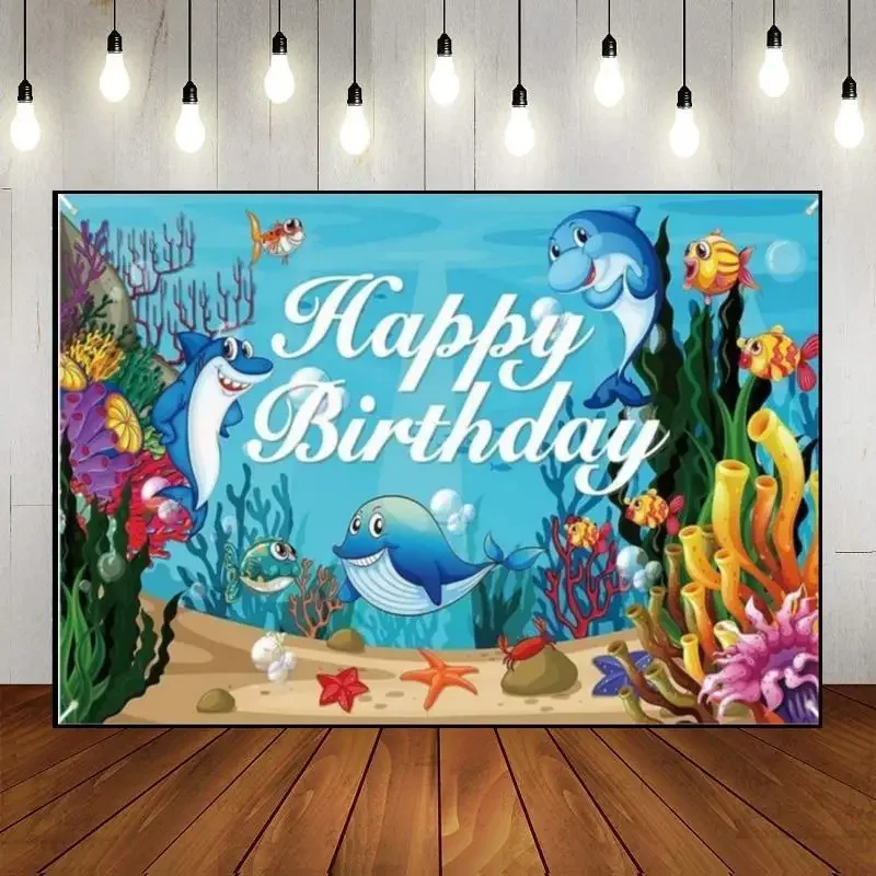 Whale Under The Sea Ocean Crab Blue Nautical Photo Background Decoration Birthday Banner Baby Shower Party Photography Backdrops